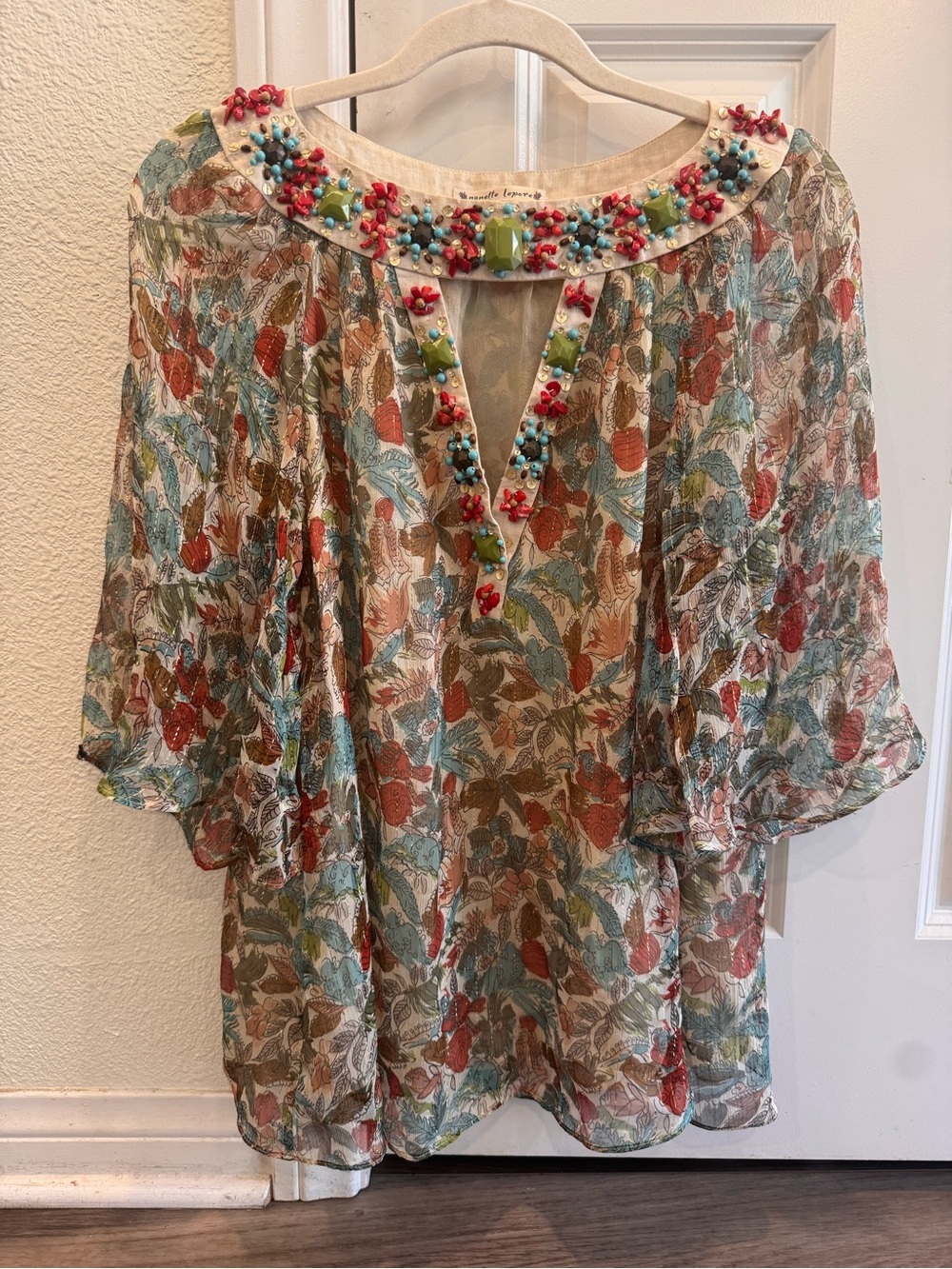 Embellished Floral Sheer Blouse - Silk Multicolor